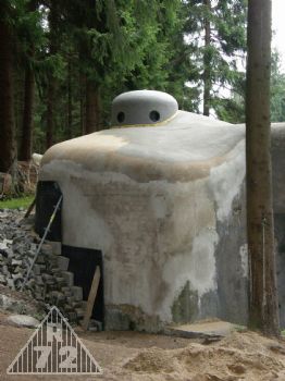 Krycí ucho po nátěru několika látkami - hydroizolace z roku 2008, následně pryskyřice s pískovým posypem jako "kotva" dalšího nátěru, tentokráte speciální dvousložková izolace na bazény a terasy - to šedé nahoře.