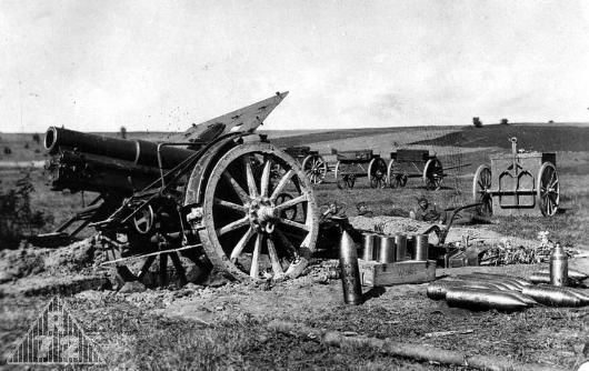 1930 - Dělostřelecký pluk č. 112  - ostré střelby z děl u Humenné - 15 cm hrubá houfnice vz.14/16 v palebném postavení