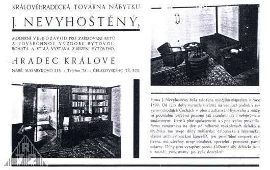 Obr. 3 - Továrna nábytku a stavby J. Nevyhoštěný, Hradec Králové, dodávala vnitřní zařízení